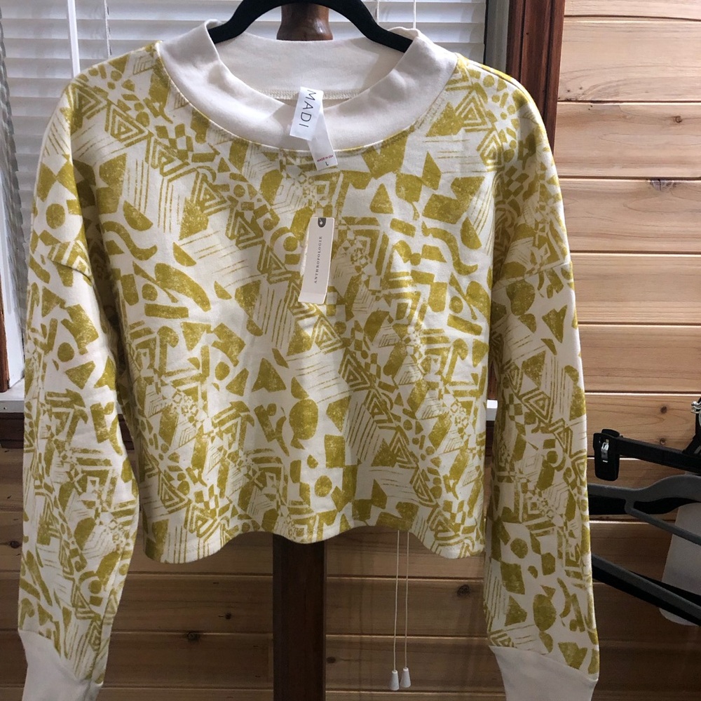 Anthropology Modern Geometric Yellow and White Sweatshirt